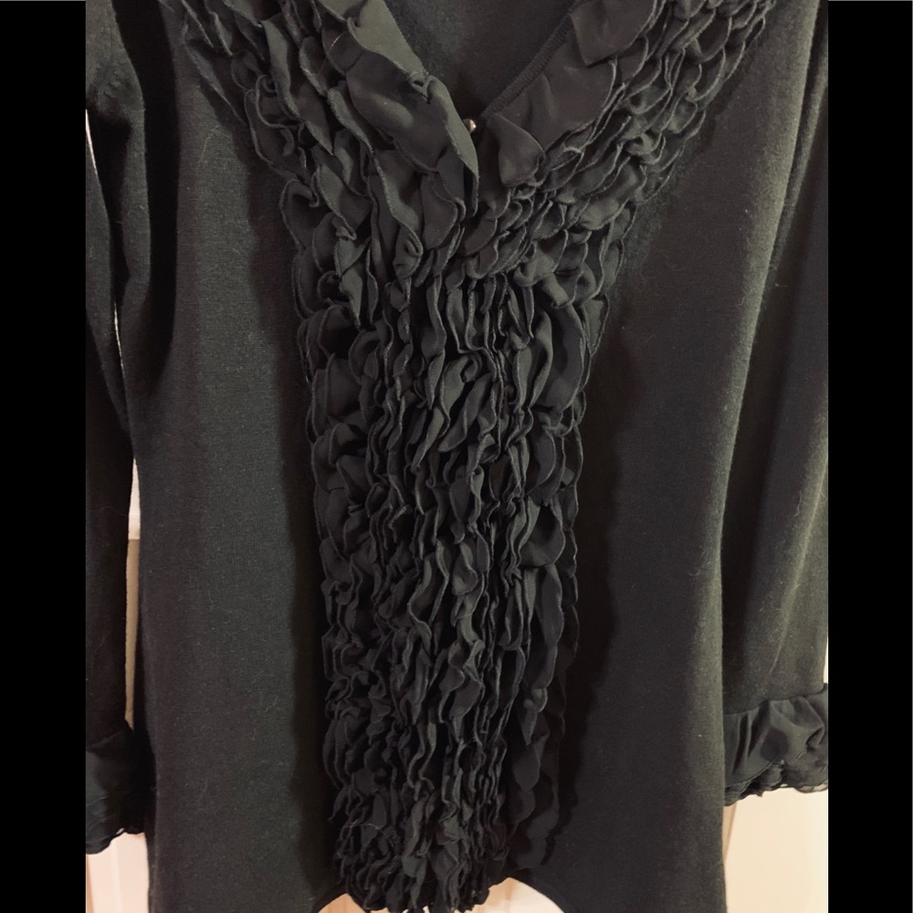Boston Proper Black Ruffled Front/cuffs Sweater xs - Picture 6 of 8